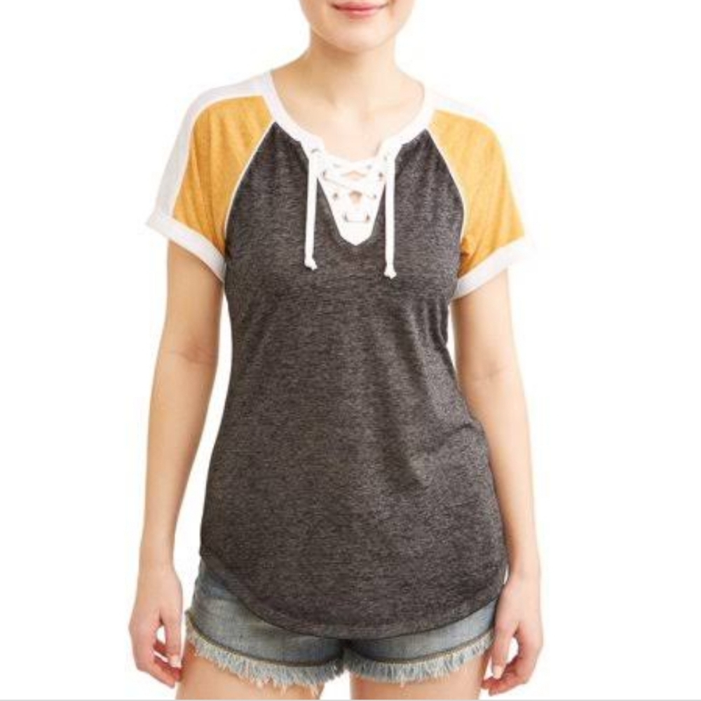Crave Fames No Boundaries Juniors' lace-up colorblock short sleeve t-shirt